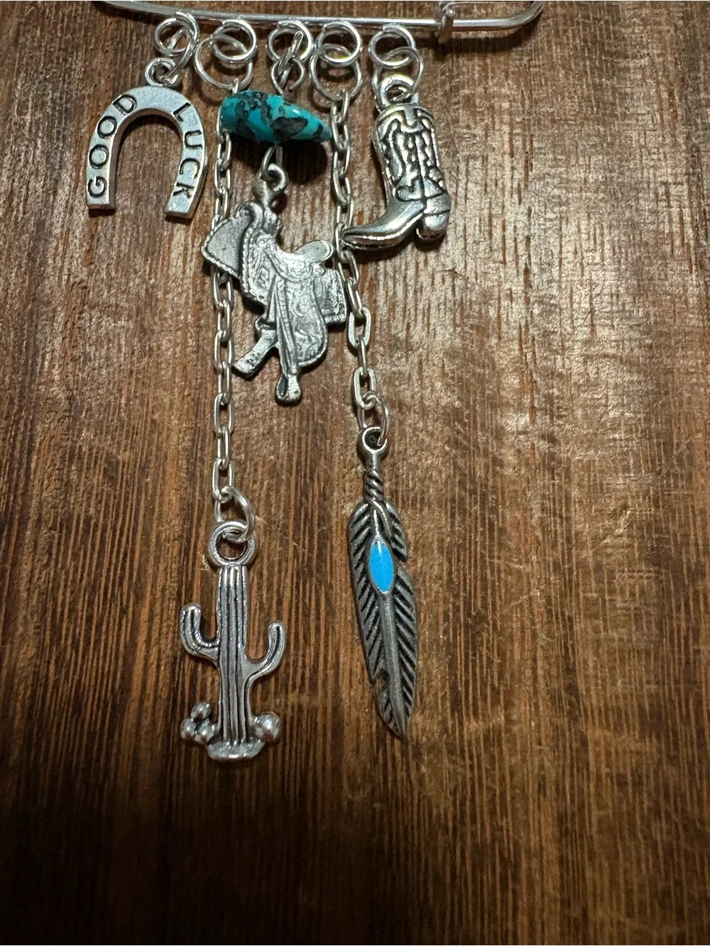 Western Charm pin  Brooch with Turquoise Accents - Silver Tone